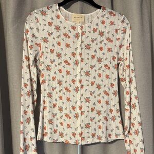 Sezane Floral Button-Up Long Sleeve Top